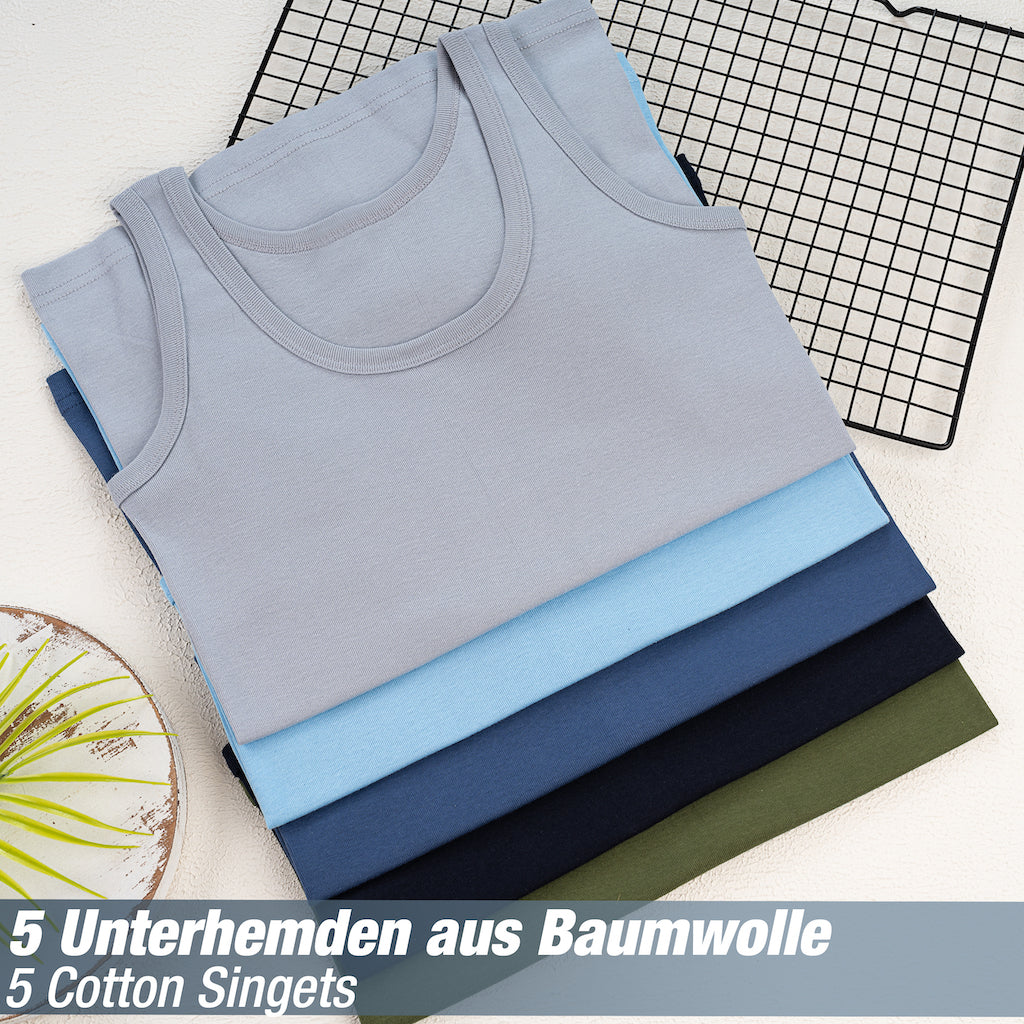 5er Set Jungen Unterhemden 100% Baumwolle - Feinripp - Ohne Seitennaht
