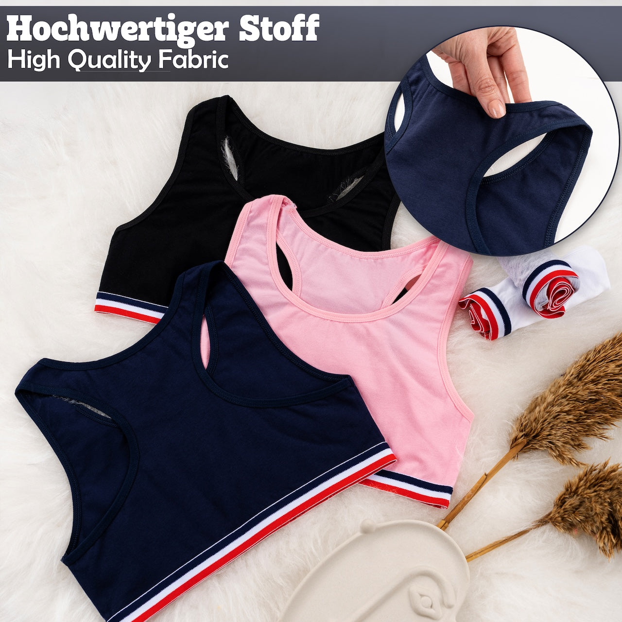5er Set Mädchen Bustier X-Rücken - Streifen - Bunt