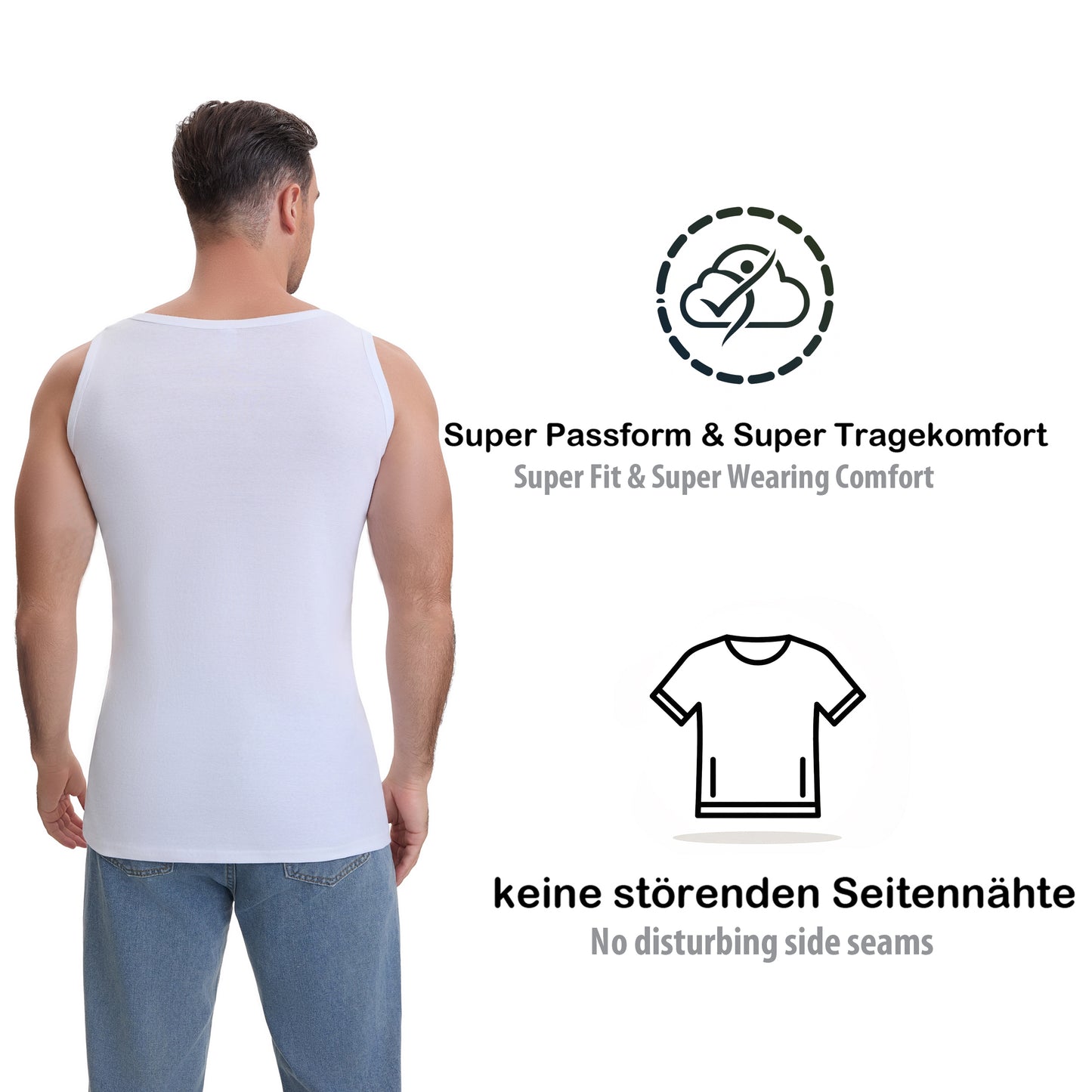 4er Set Unterhemden Feinripp extralong - Basics - Bunt
