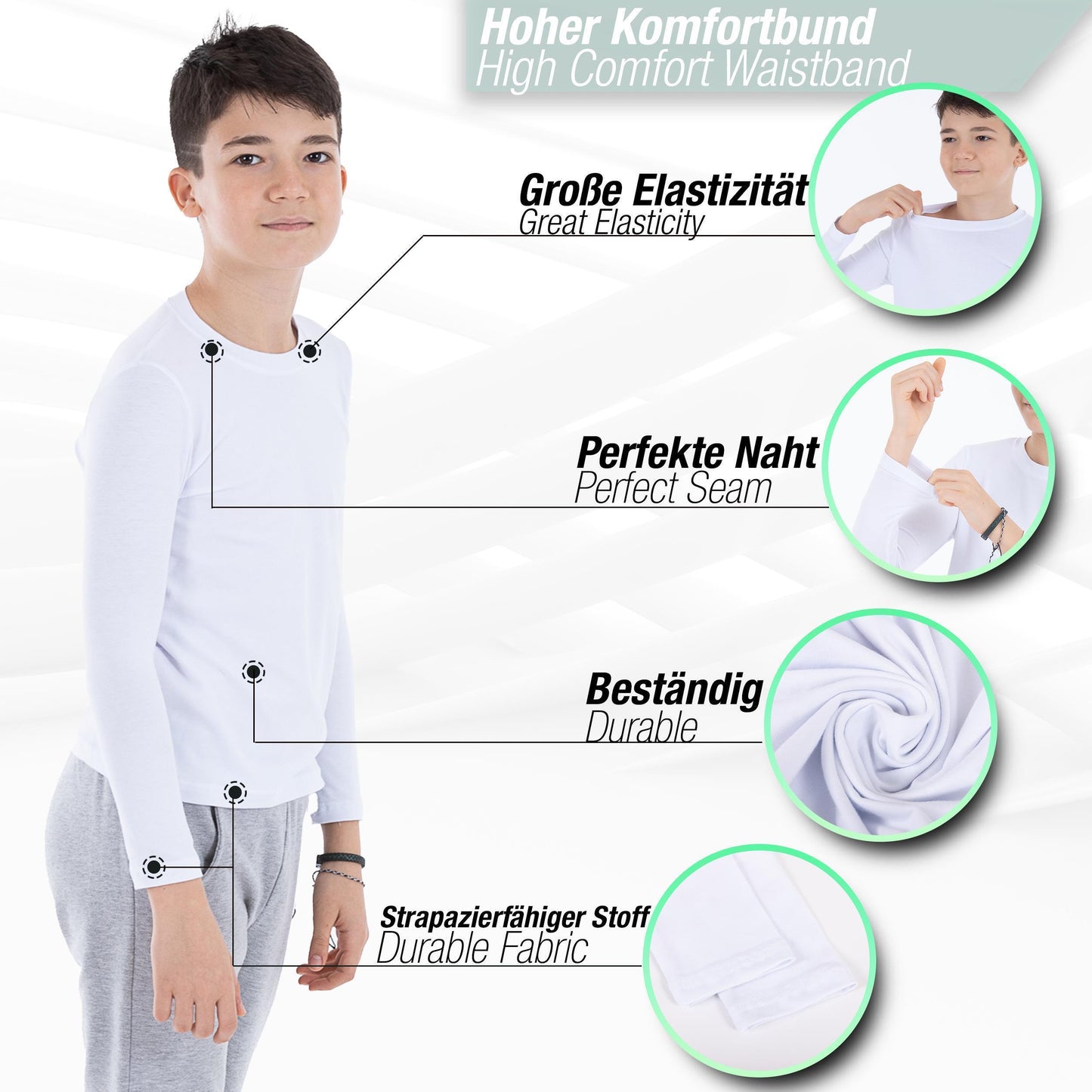 3er Pack Weiss Jungen Mädchen Langarmshirts Unterhemden Body Shirt