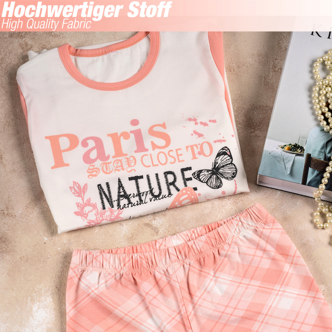 Mädchen Schlafanzug zweiteilig Set Langarm - Butterfly - Koralle