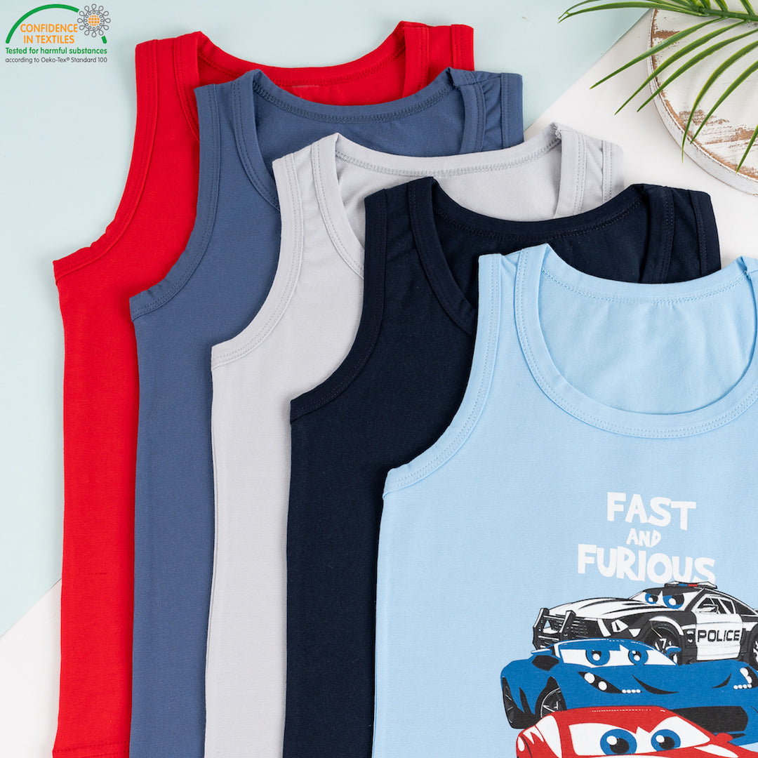 5 Jungen Unterhemden - Auto Motive - Bunt