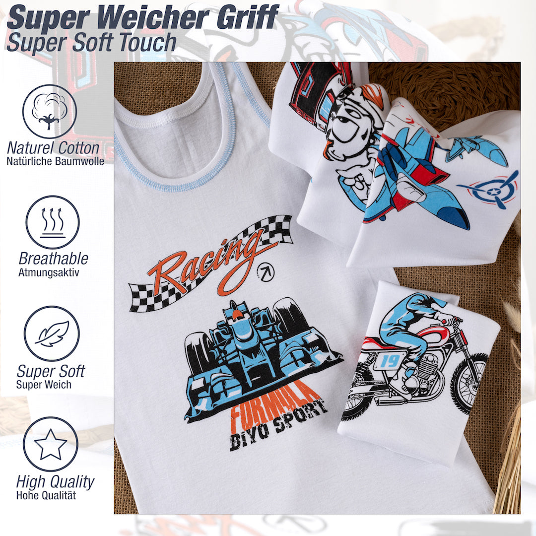 5er Set Jungen Unterhemden - Feinripp - Weiss