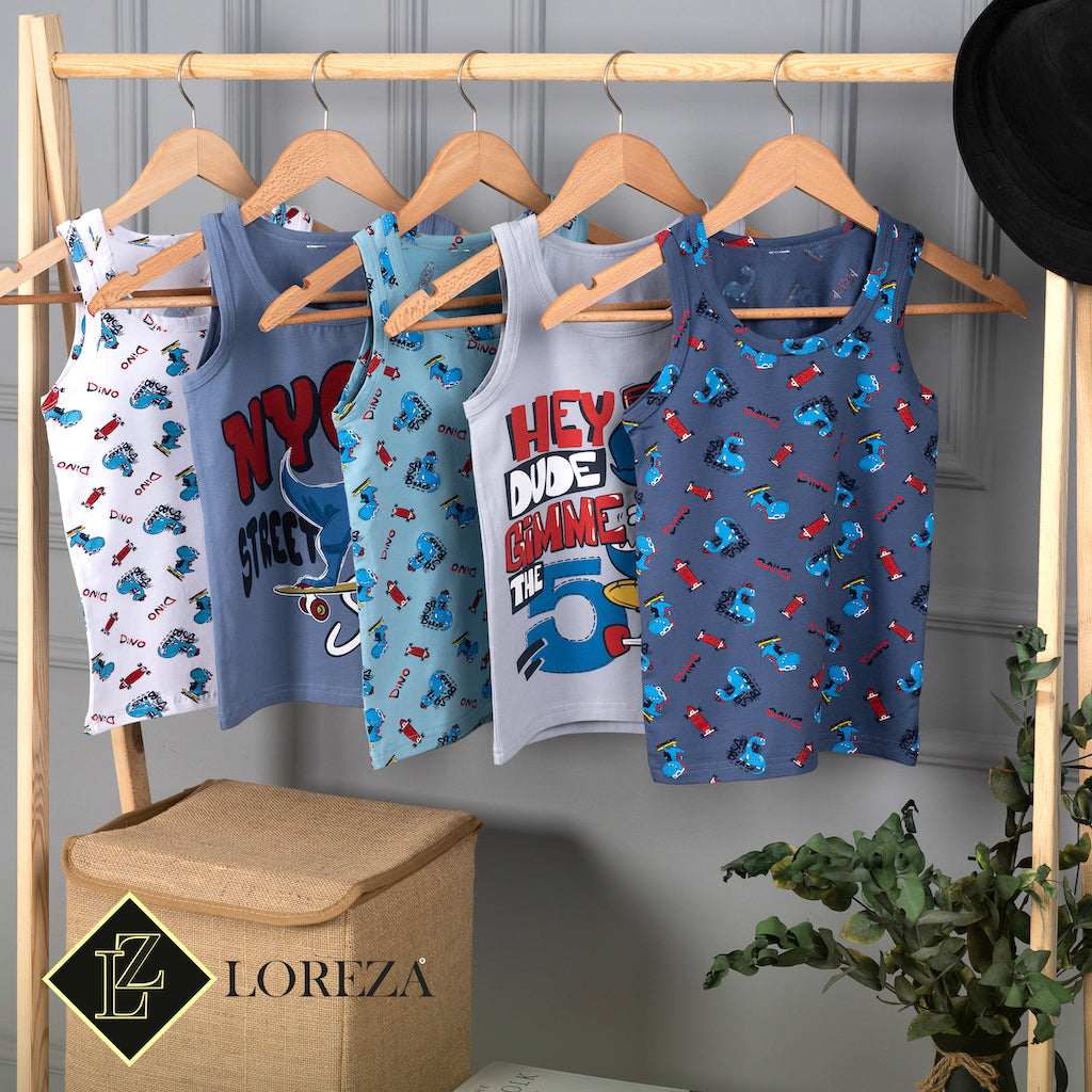 5er Set Jungen Unterhemden - Dinosaurier - Bunt