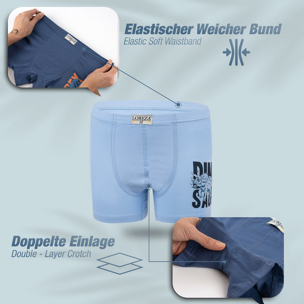 10er Set Jungen Boxershorts Baumwolle - Dino- Bunt