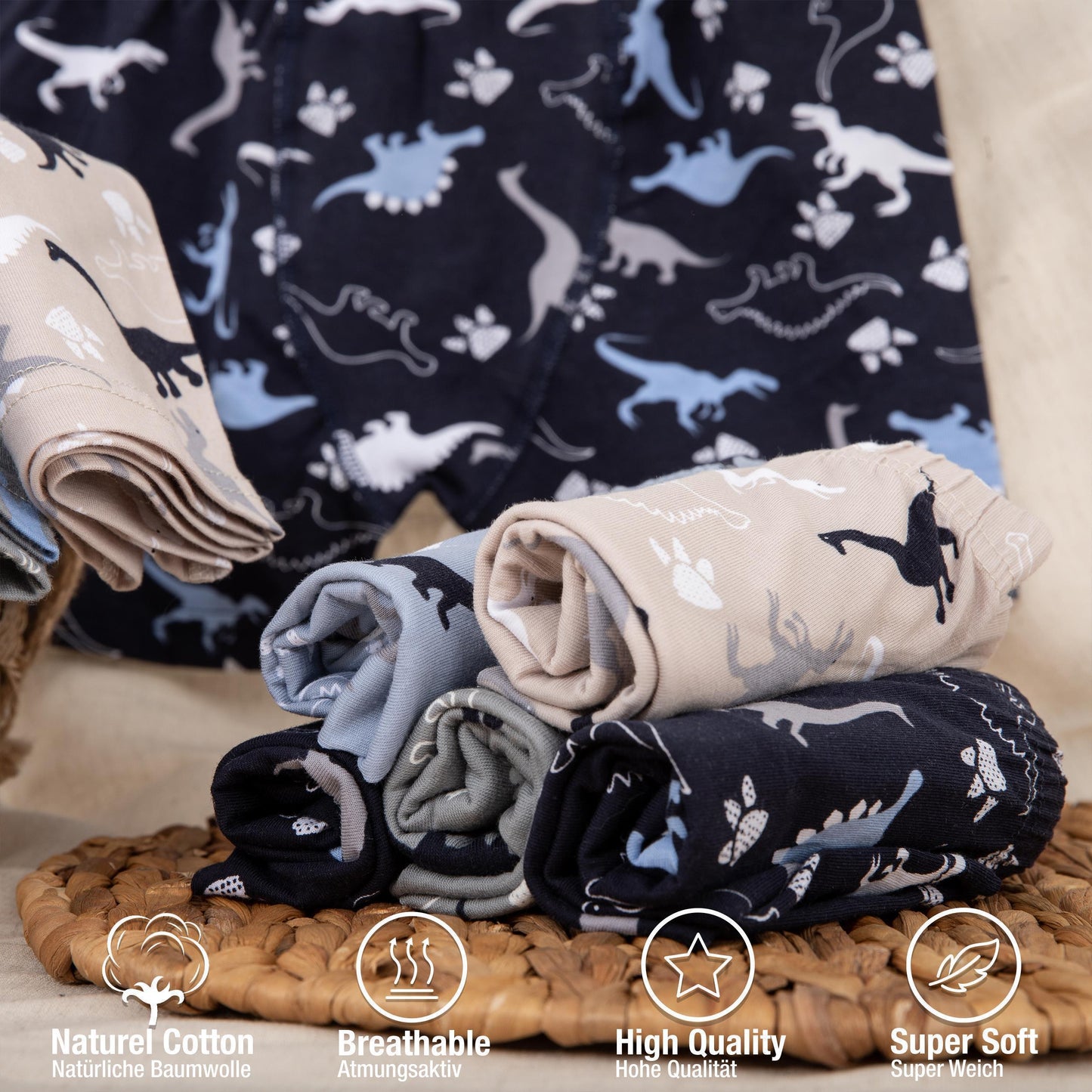 10er Set Jungen Boxershorts - Dinosaurier- Bunt
