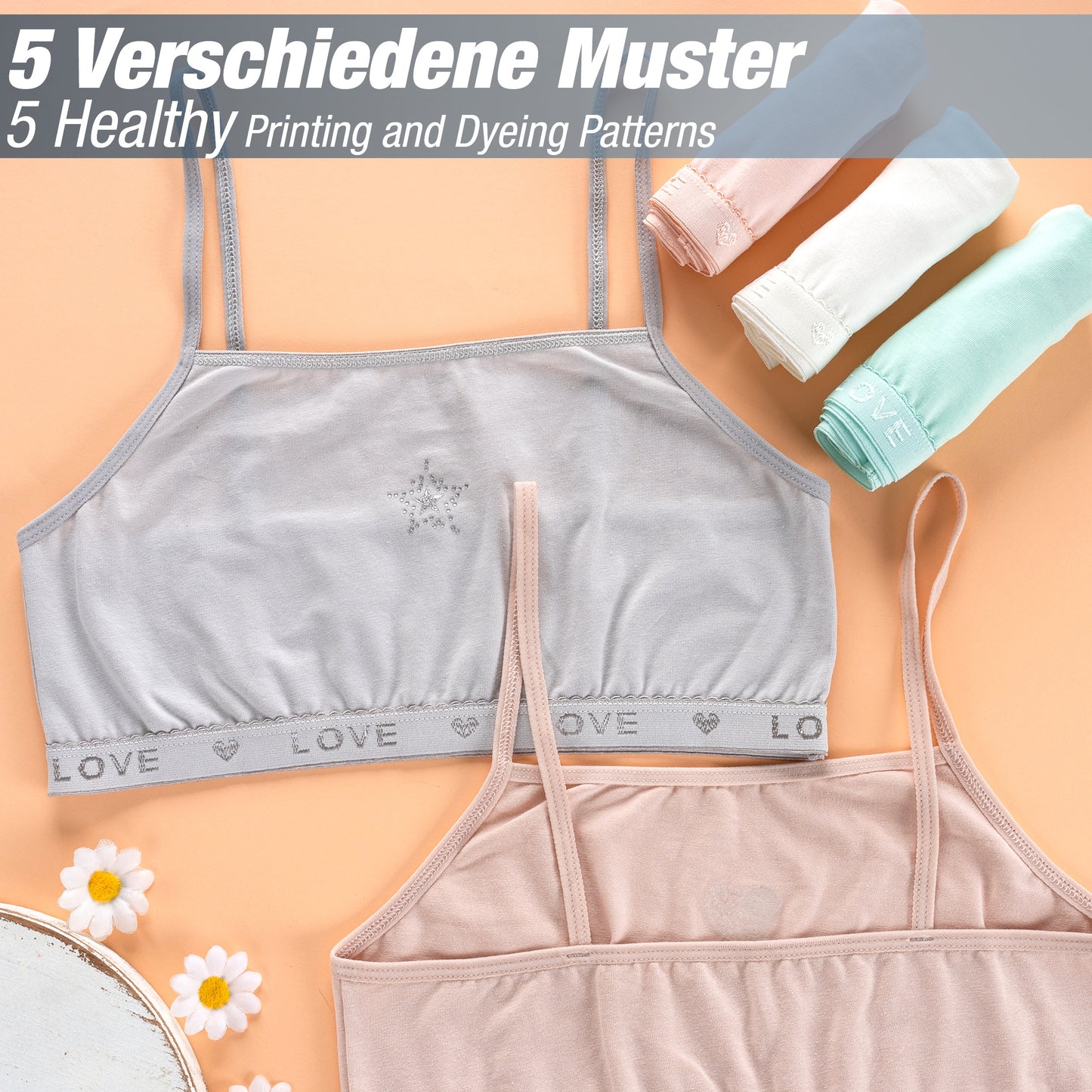 5er Set Mädchen Bustier BH - Strass - Bunt
