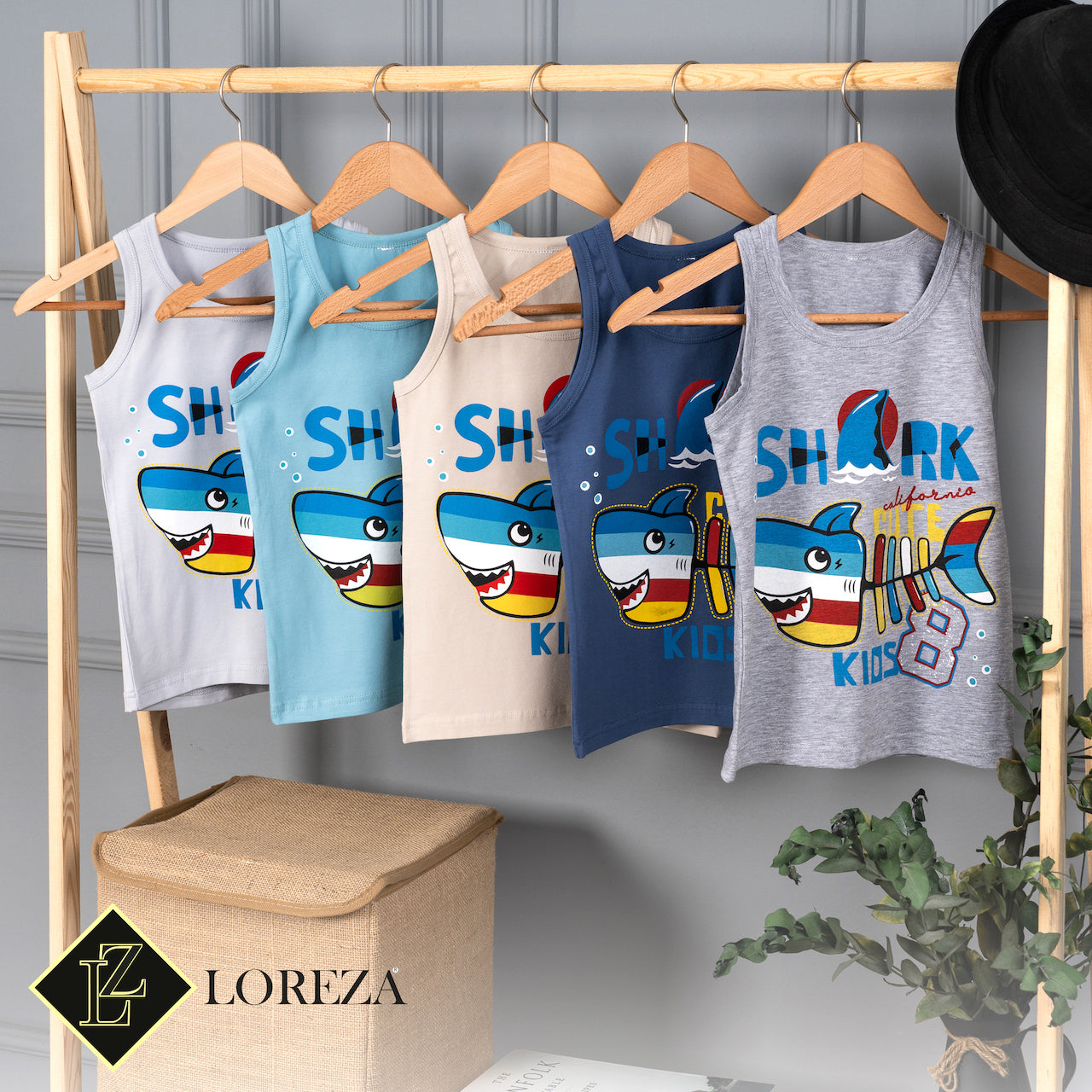 5er Set Jungen Unterhemden - Shark - Bunt