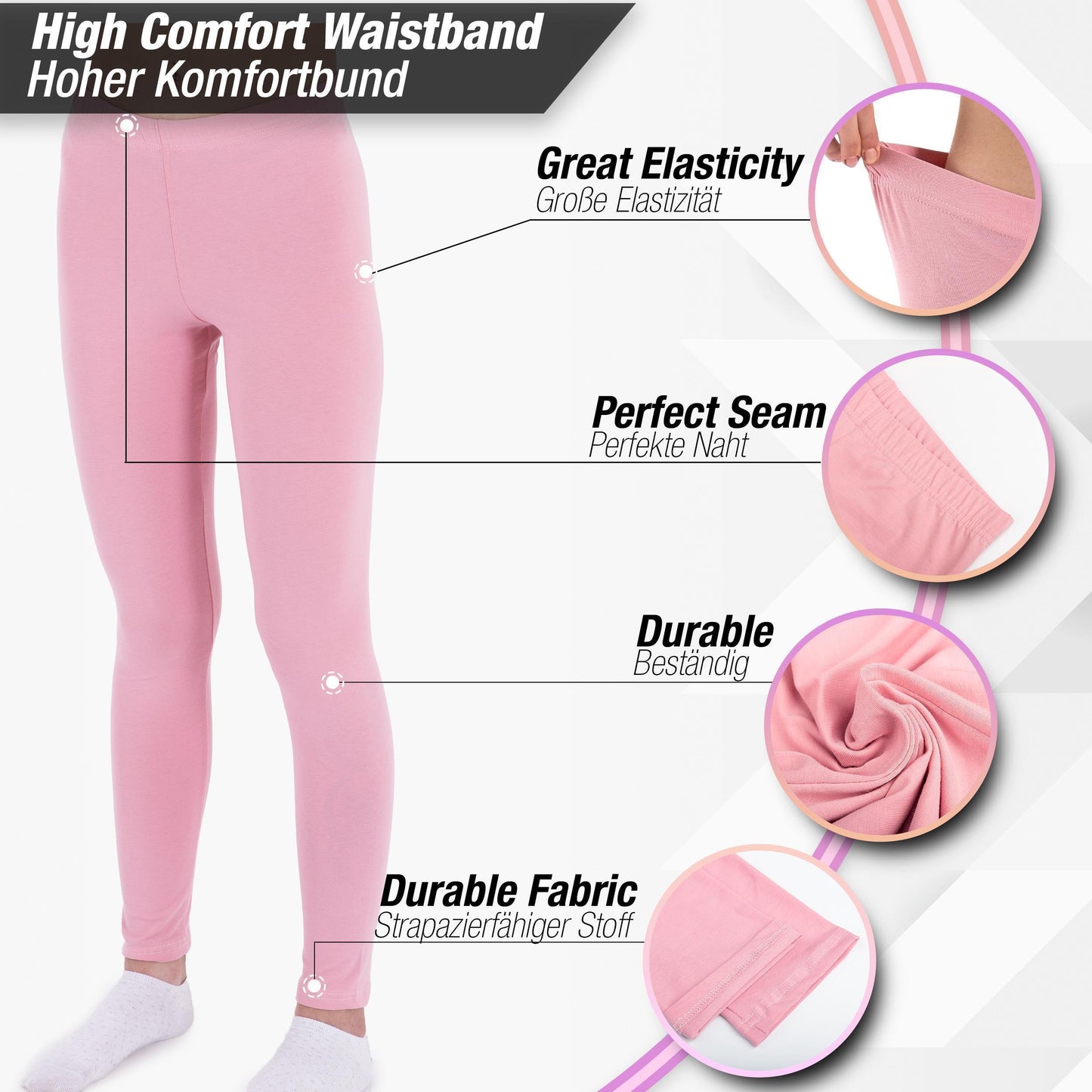 3 Mädchen Leggings Set lang Baumwolle blickdicht Freizeithose elastisch