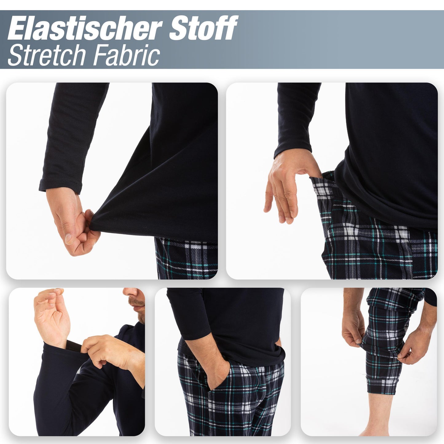 Schlafanzug langarm - Interlock Kariert - Dunkelblau