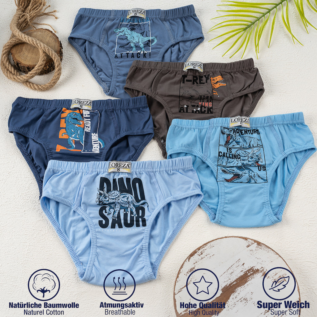 10er Set Jungen Baumwolle Slips- T-Rex - Bunt