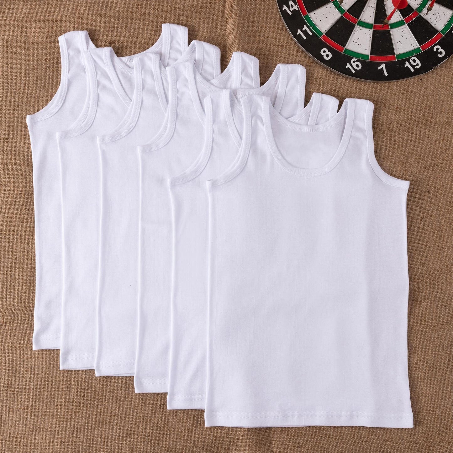 6er Set Jungen Unterhemden - Feinripp - Weiss