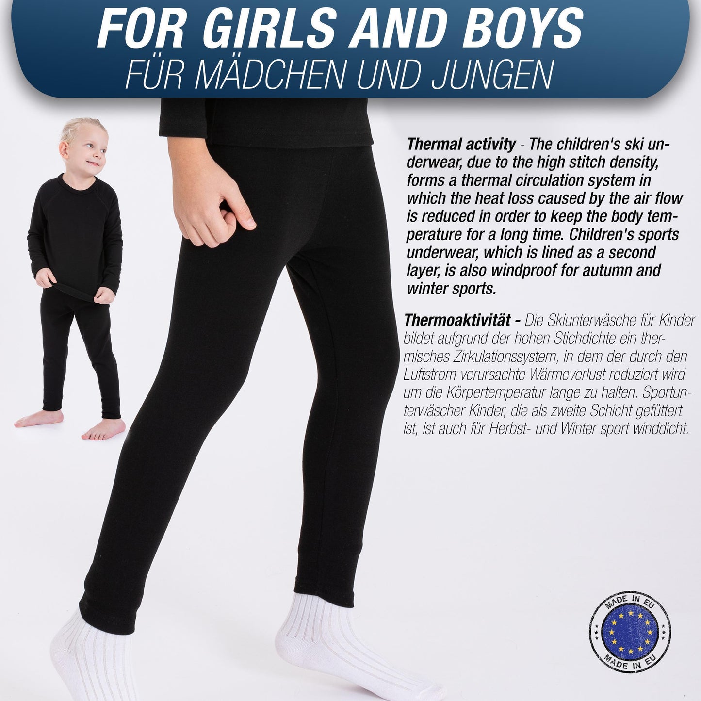 2 Kinder Jungen Mädchen THERMO Leggings Unterwäsche mit Fleece warm