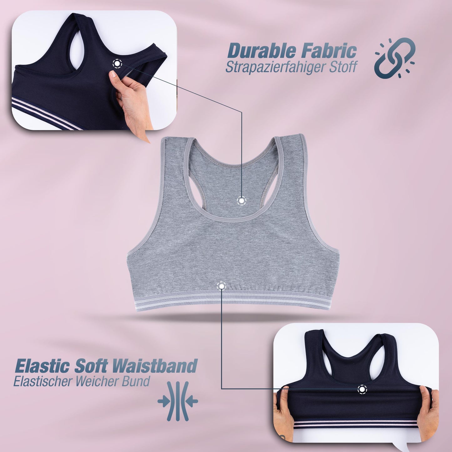 5er Set Mädchen Bustier BH - Streifen - Bunt