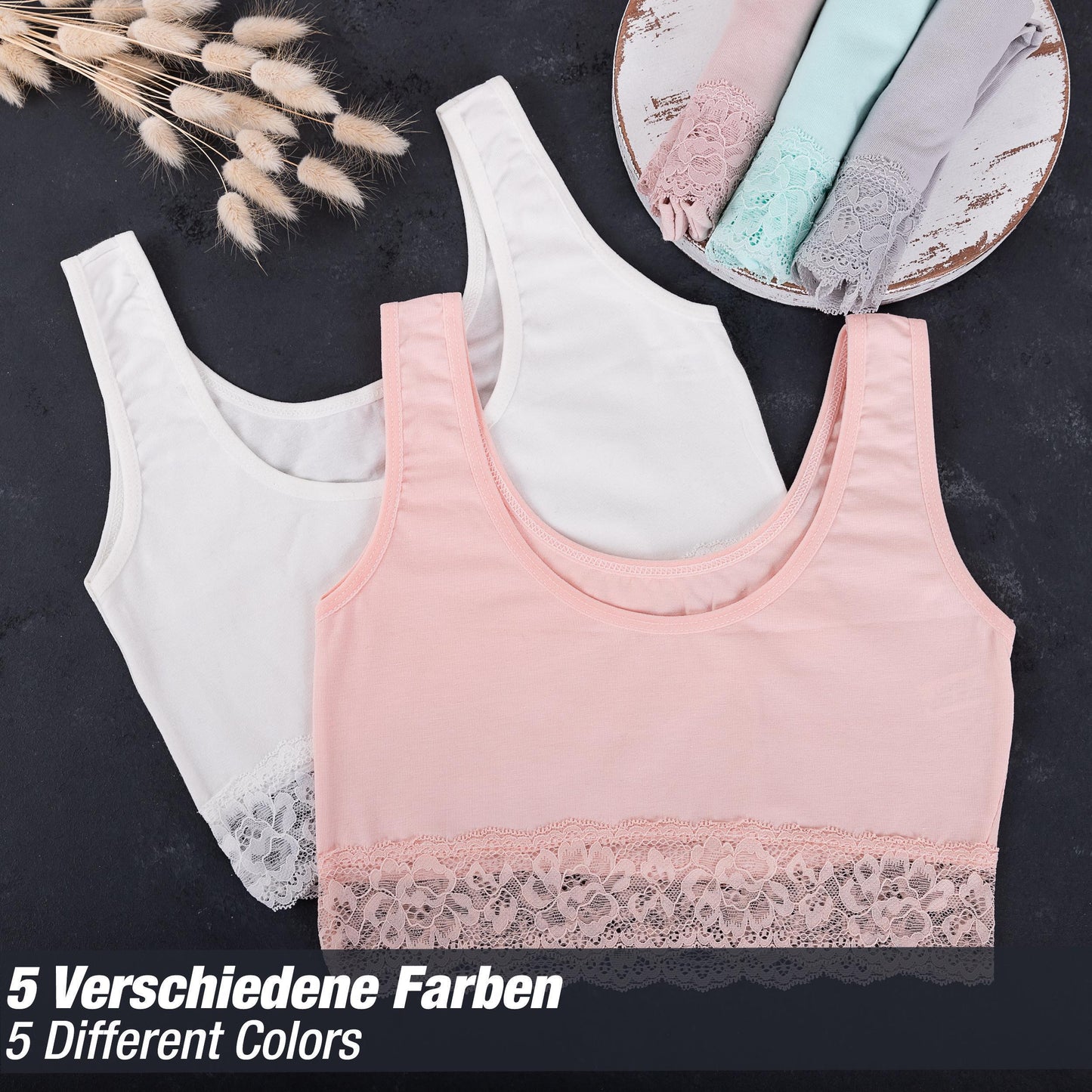 5er Set Mädchen Bustier BH - Spitze - Bunt