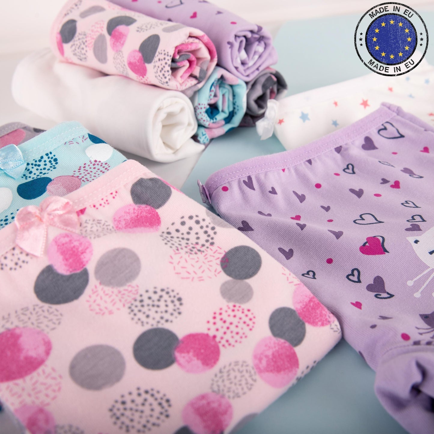10er Set Mädchen Pantys - Punkte Sterne - Bunt