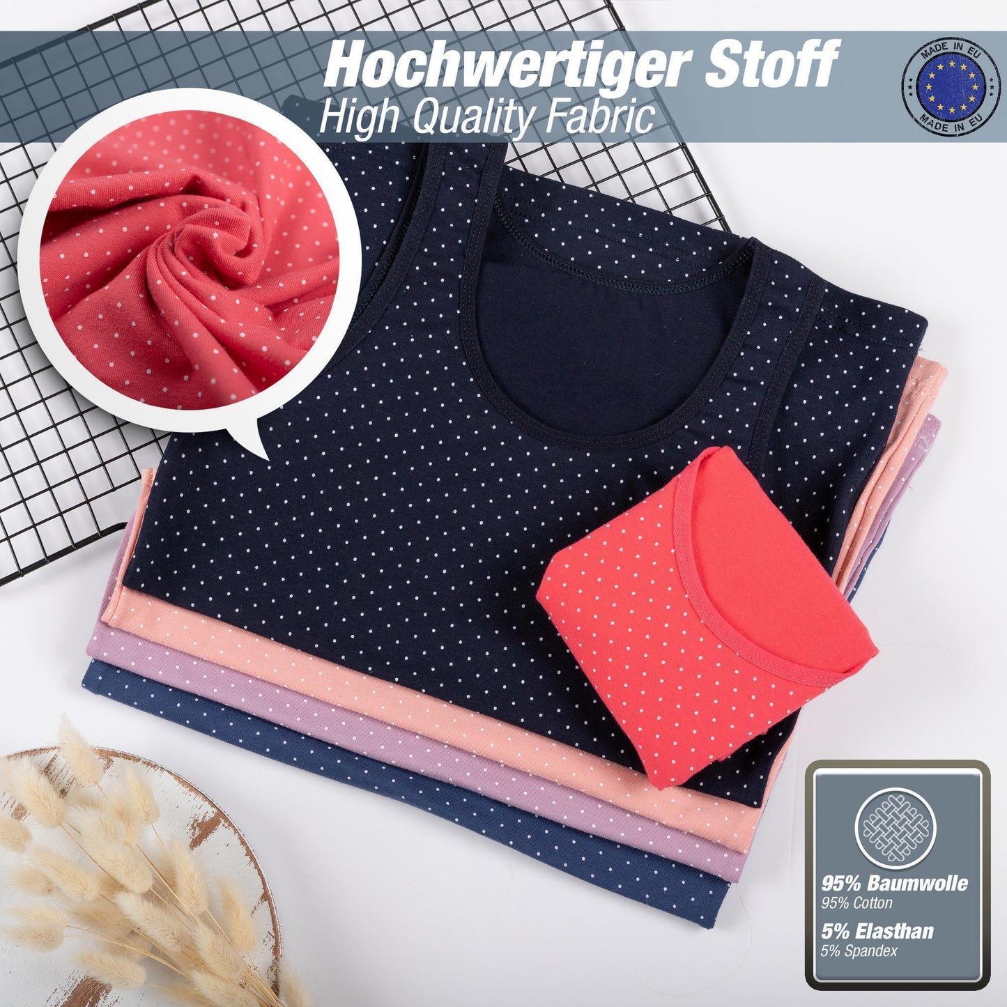 5er Set Mädchen Unterhemden - Punkte - Bunt