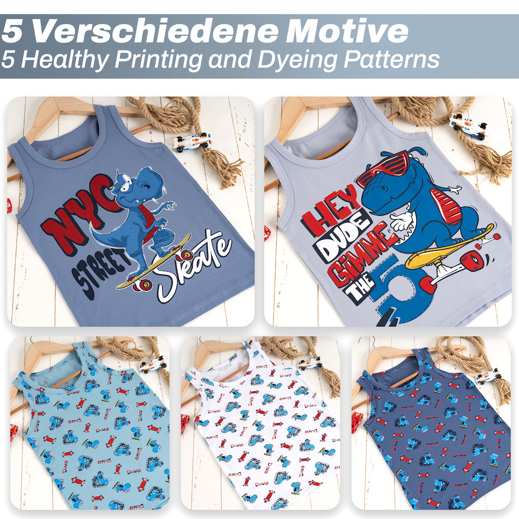 5er Set Jungen Unterhemden - Dinosaurier - Bunt