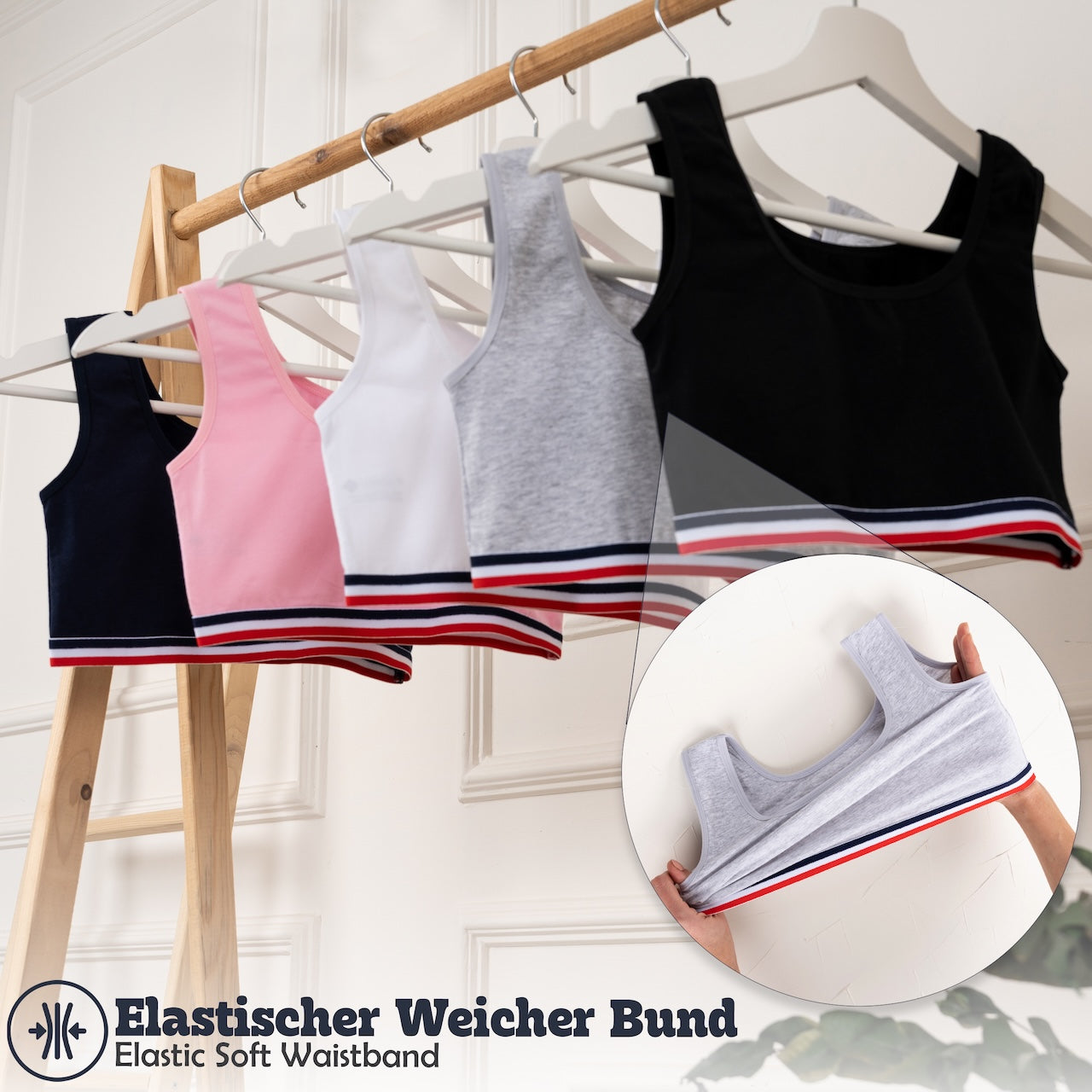 5er Set Mädchen Bustier - Streifen - Bunt