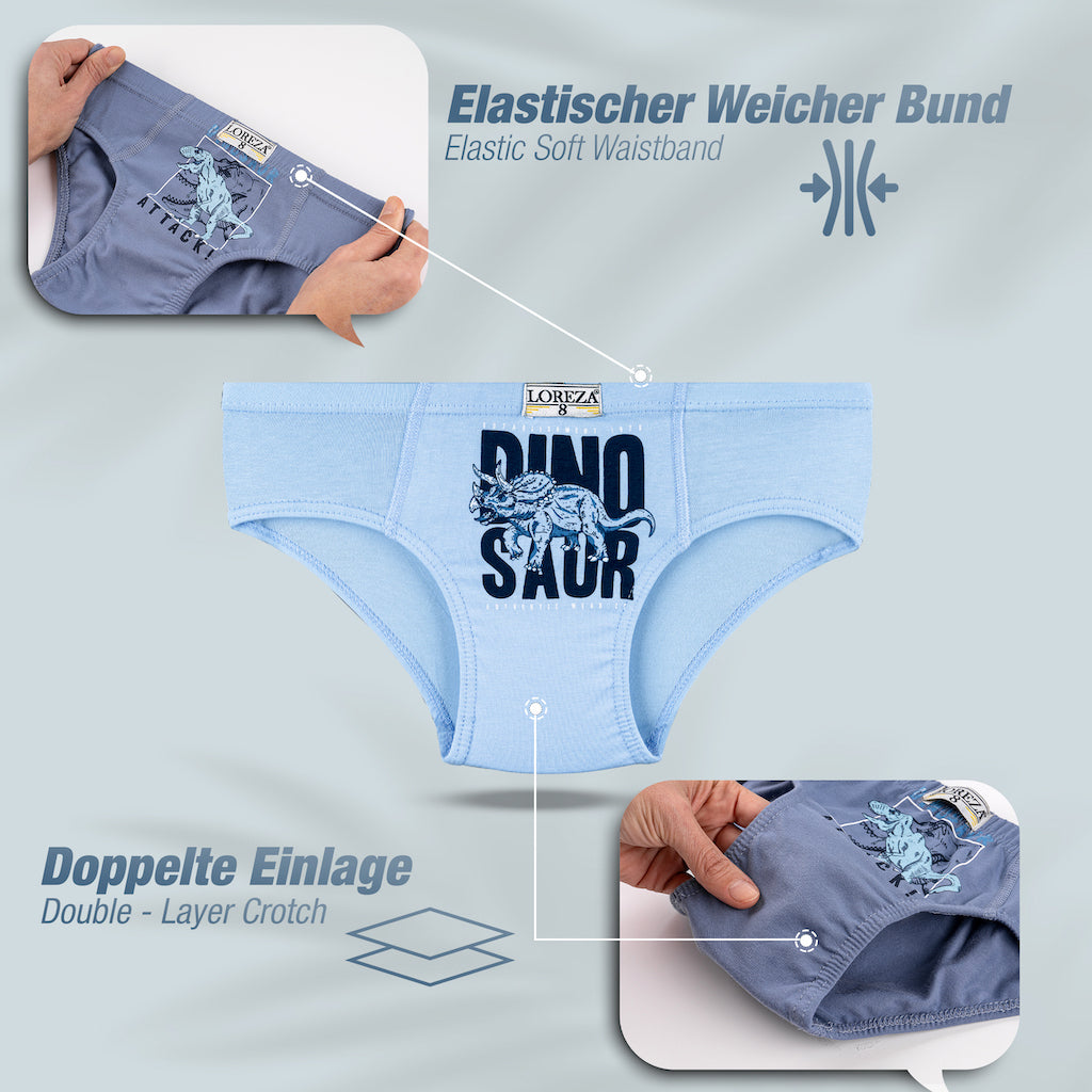 10er Set Jungen Baumwolle Slips- T-Rex - Bunt