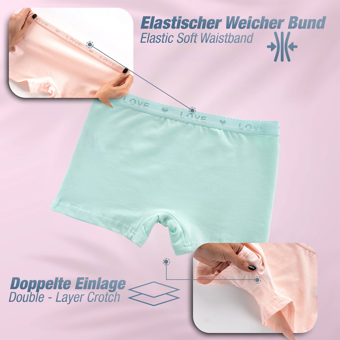 10er Set Mädchen Pantys Boxershorts - LOVE - Bunt