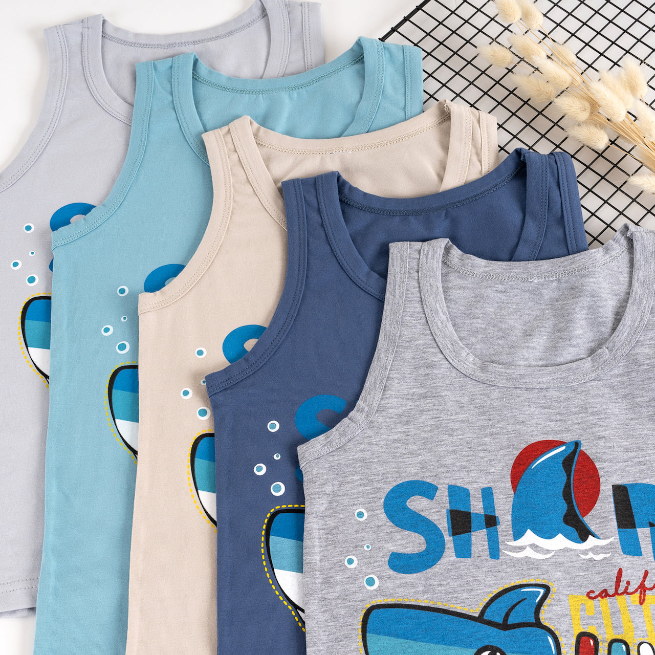 5er Set Jungen Unterhemden - Shark - Bunt