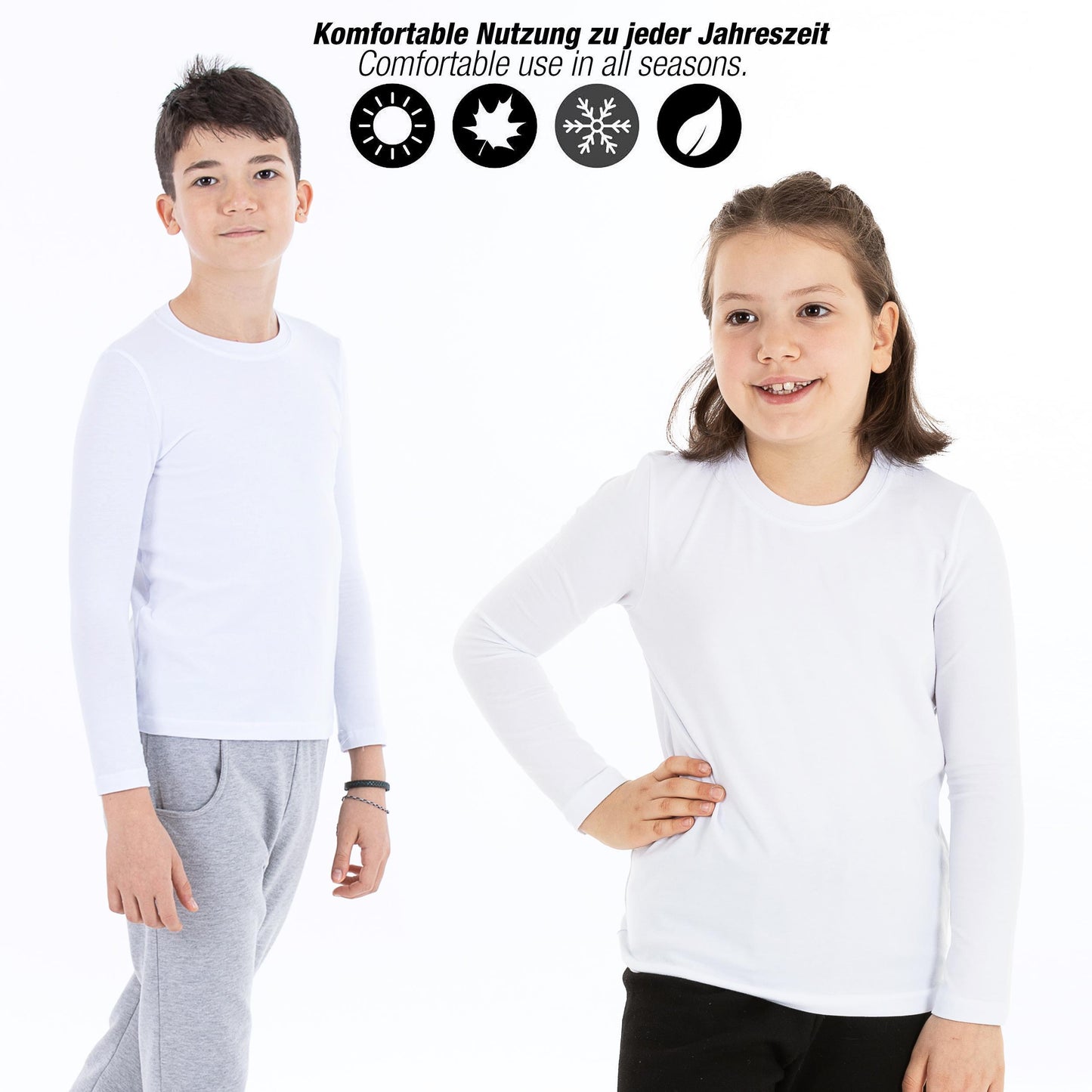3er Pack Weiss Jungen Mädchen Langarmshirts Unterhemden Body Shirt