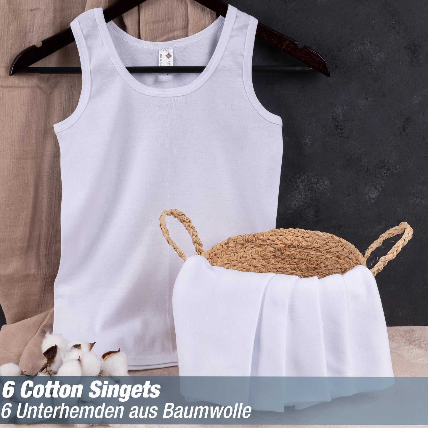 6er Set Jungen Unterhemden - Feinripp - Weiss