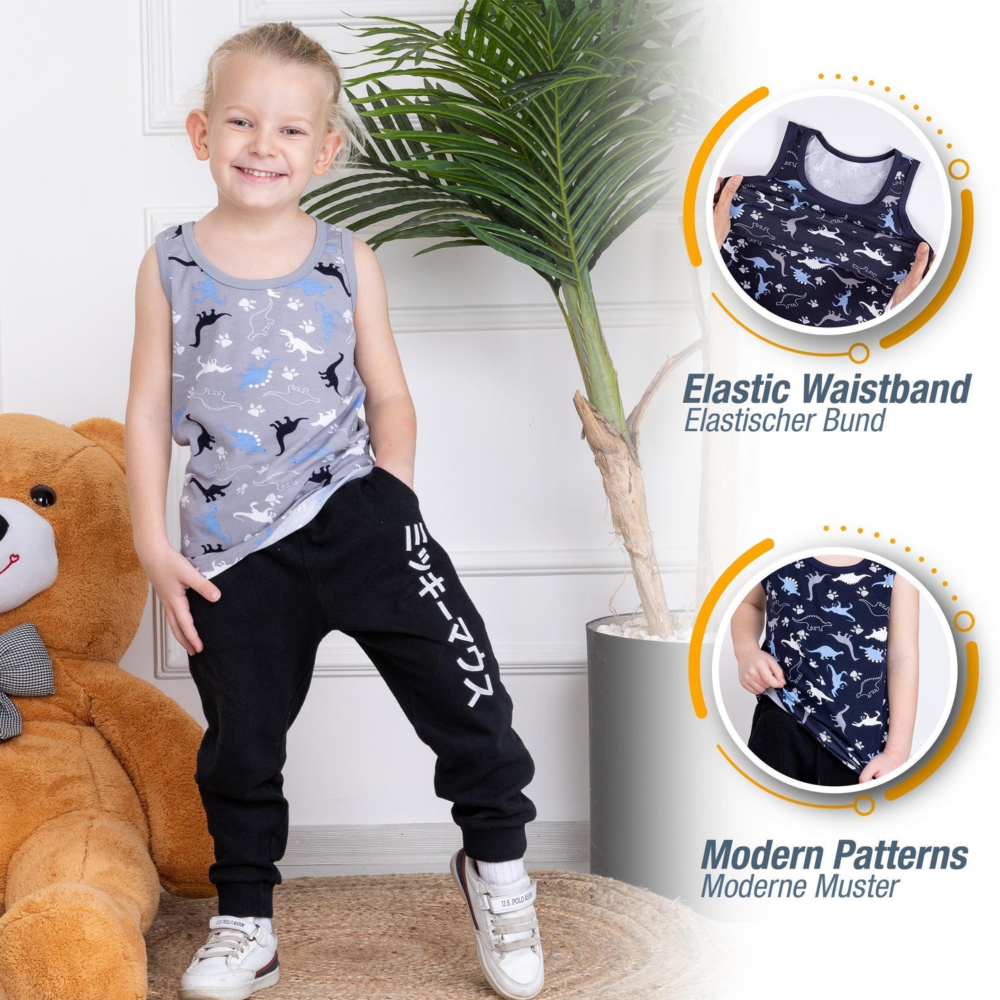 5er Set Jungen Unterhemden - Dinosaurier - Bunt