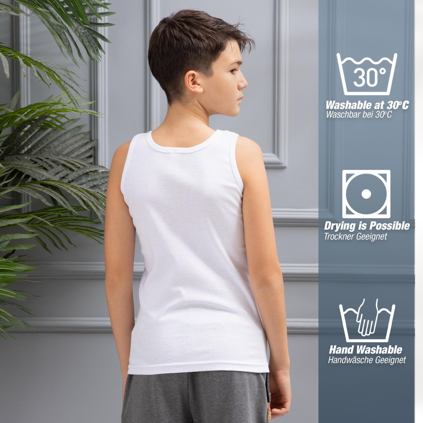 6er Set Jungen Unterhemden - Feinripp - Weiss