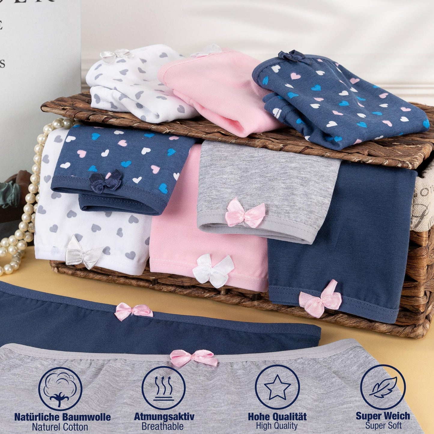 10er Set Mädchen Pantys Boxershorts - Herz