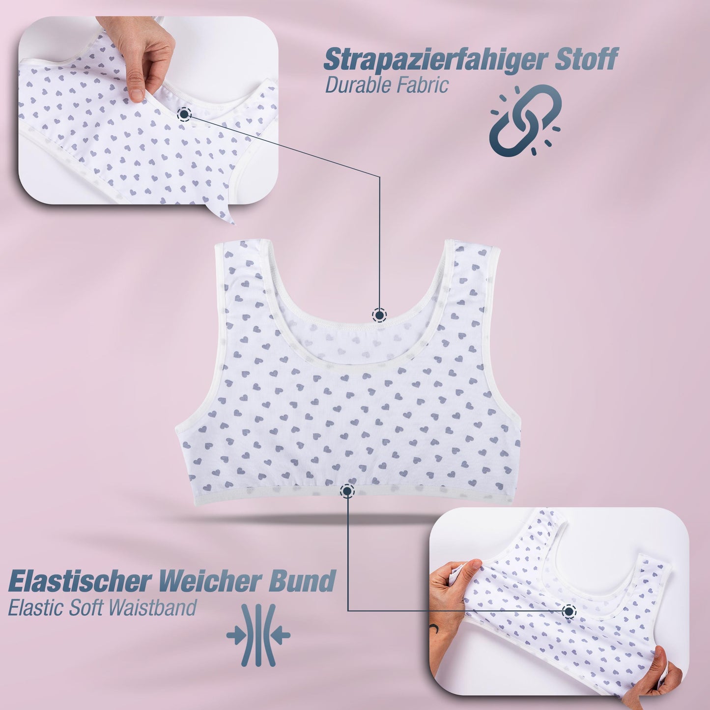 5er Set Mädchen Bustier BH - Herz - Bunt