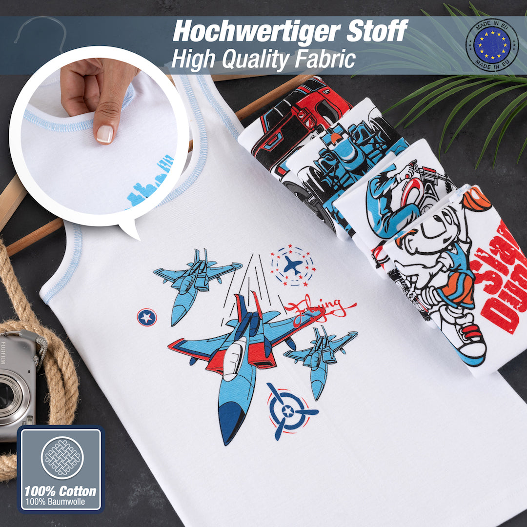 5er Set Jungen Unterhemden - Feinripp - Weiss