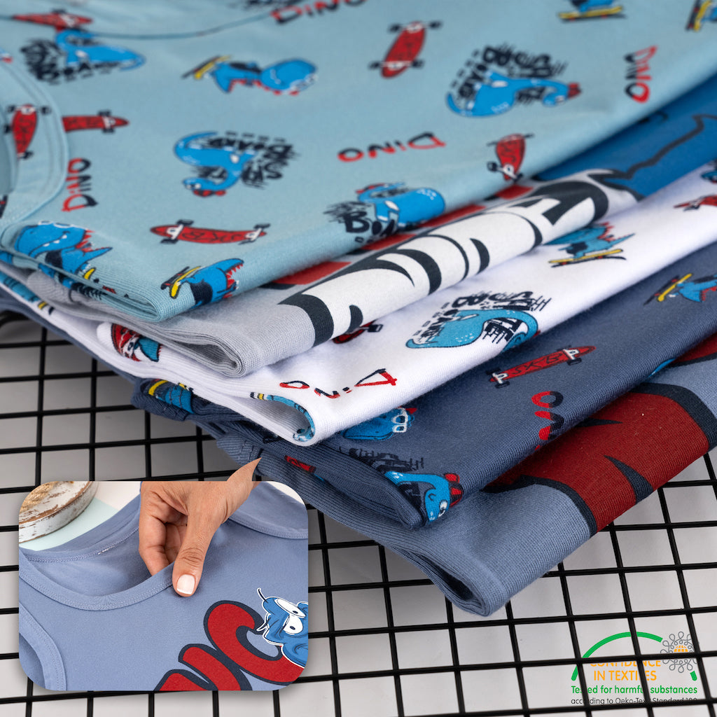5er Set Jungen Unterhemden - Dinosaurier - Bunt