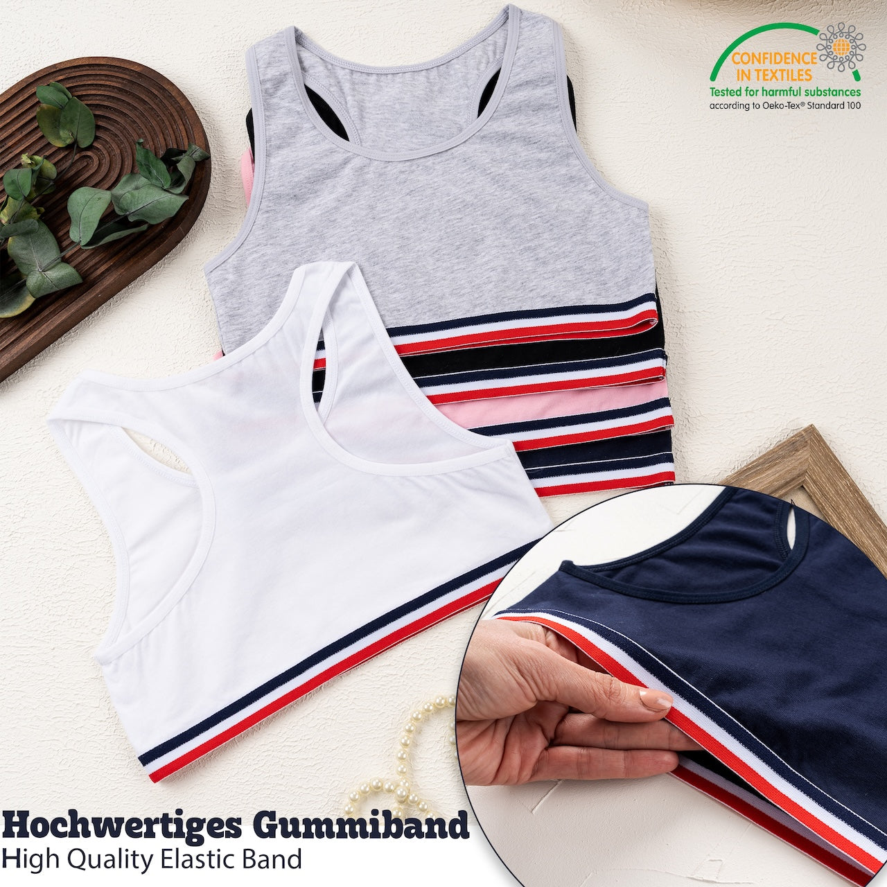 5er Set Mädchen Bustier X-Rücken - Streifen - Bunt