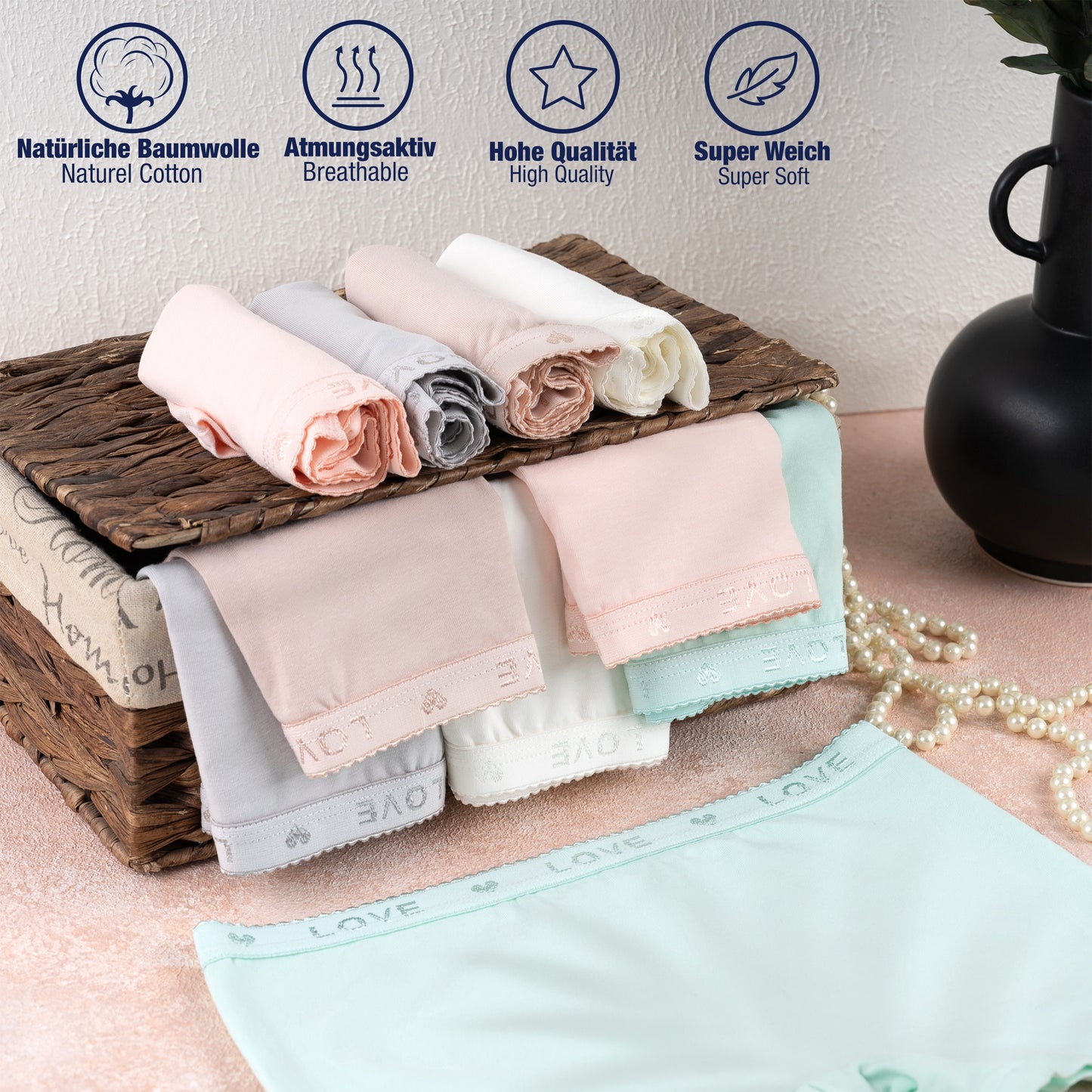 10er Set Mädchen Pantys Boxershorts - LOVE - Bunt