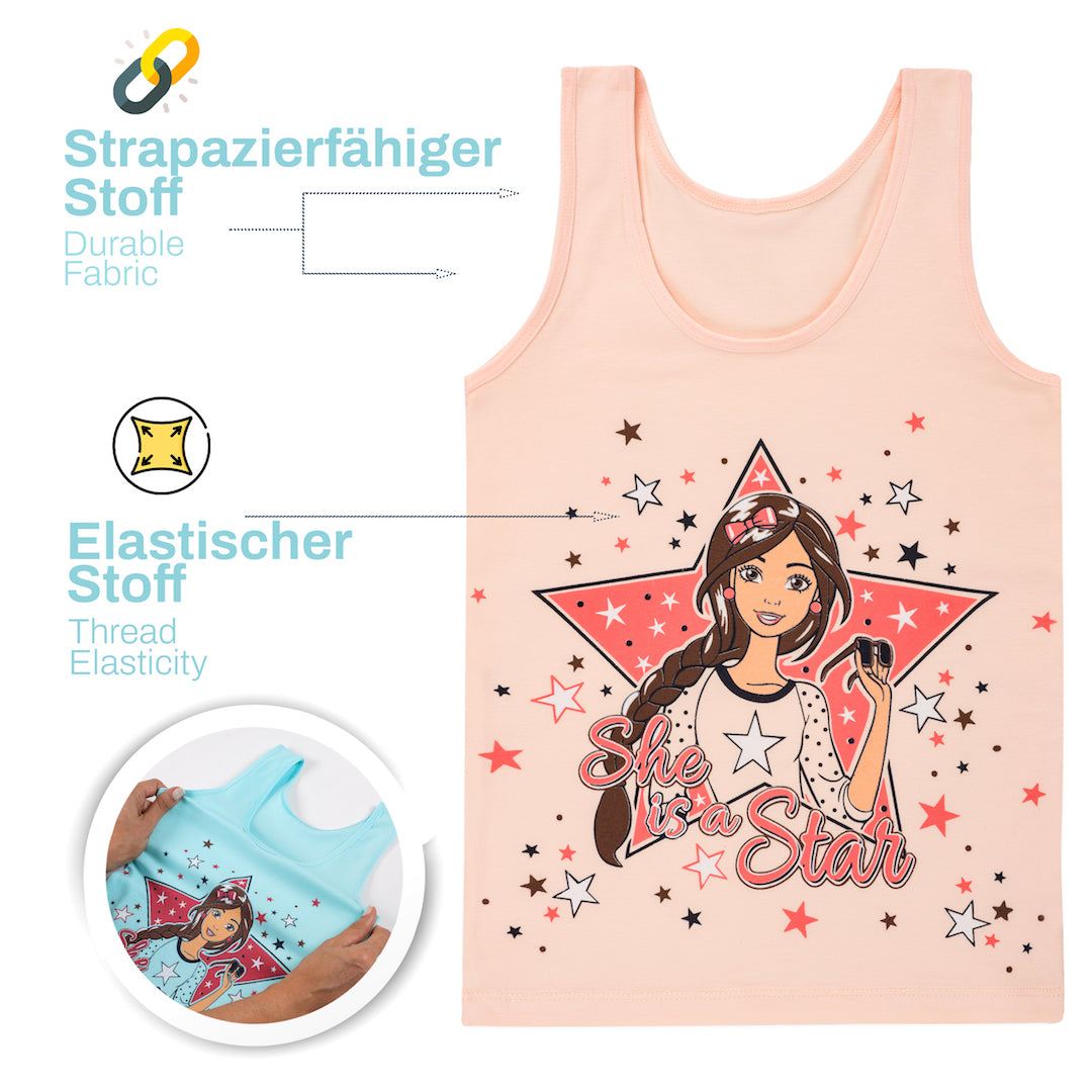 5er Set Mädchen Unterhemden - Stern - Bunt