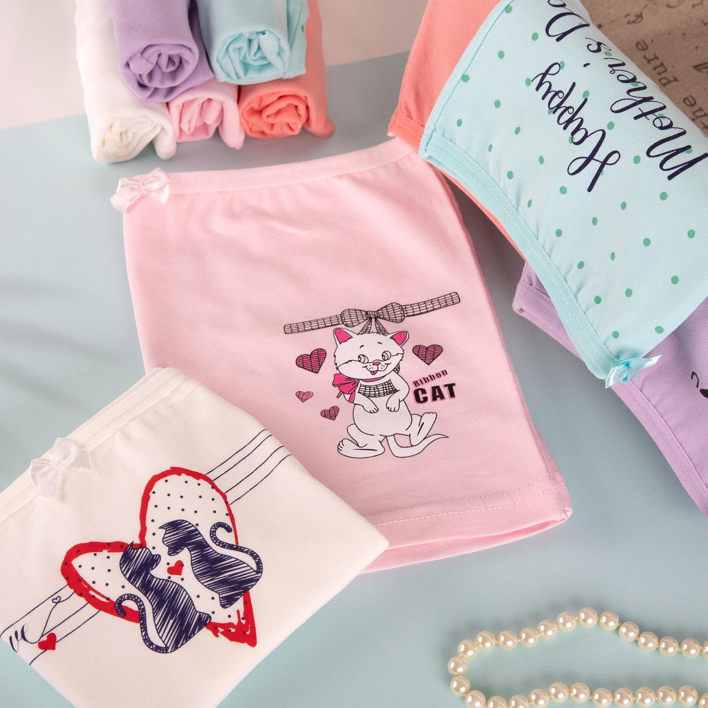 10er Set Mädchen Pantys - Katzen - Bunt