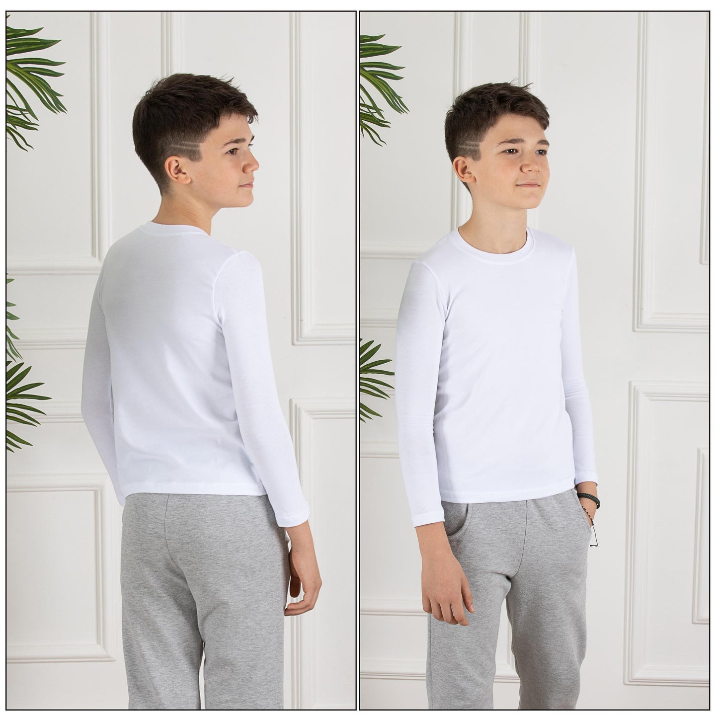 3er Pack Weiss Jungen Mädchen Langarmshirts Unterhemden Body Shirt