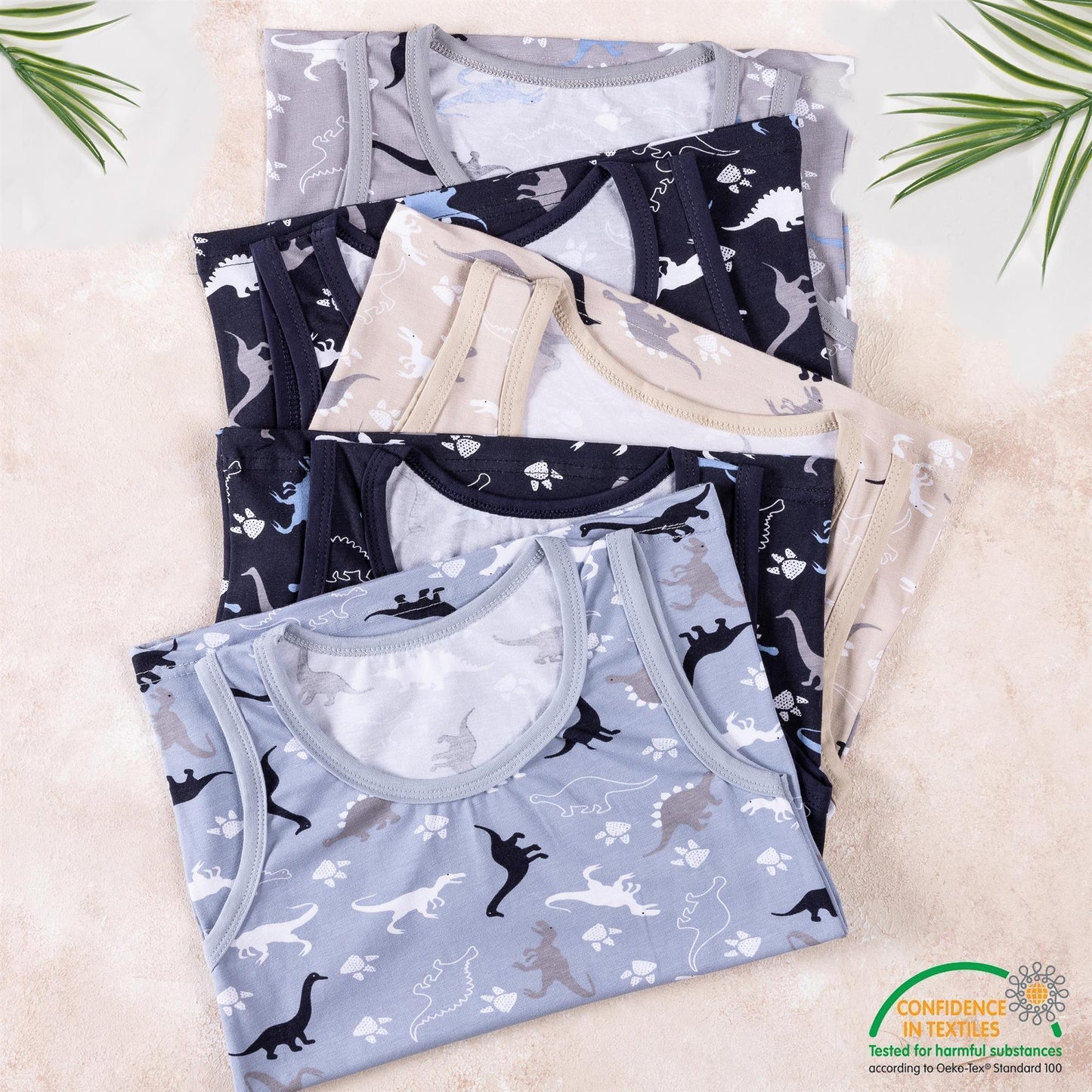 5er Set Jungen Unterhemden - Dinosaurier - Bunt