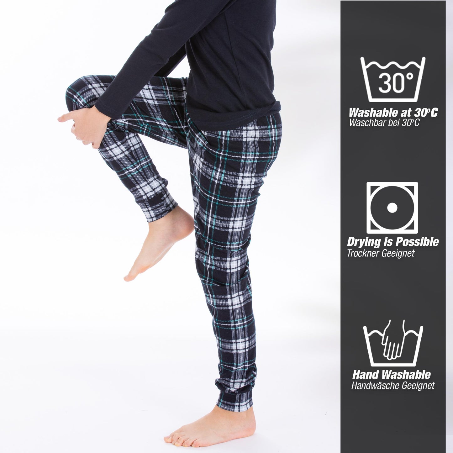 Jungen Schlafanzug Hausanzug langarm 100% Baumwolle Interlock kariert