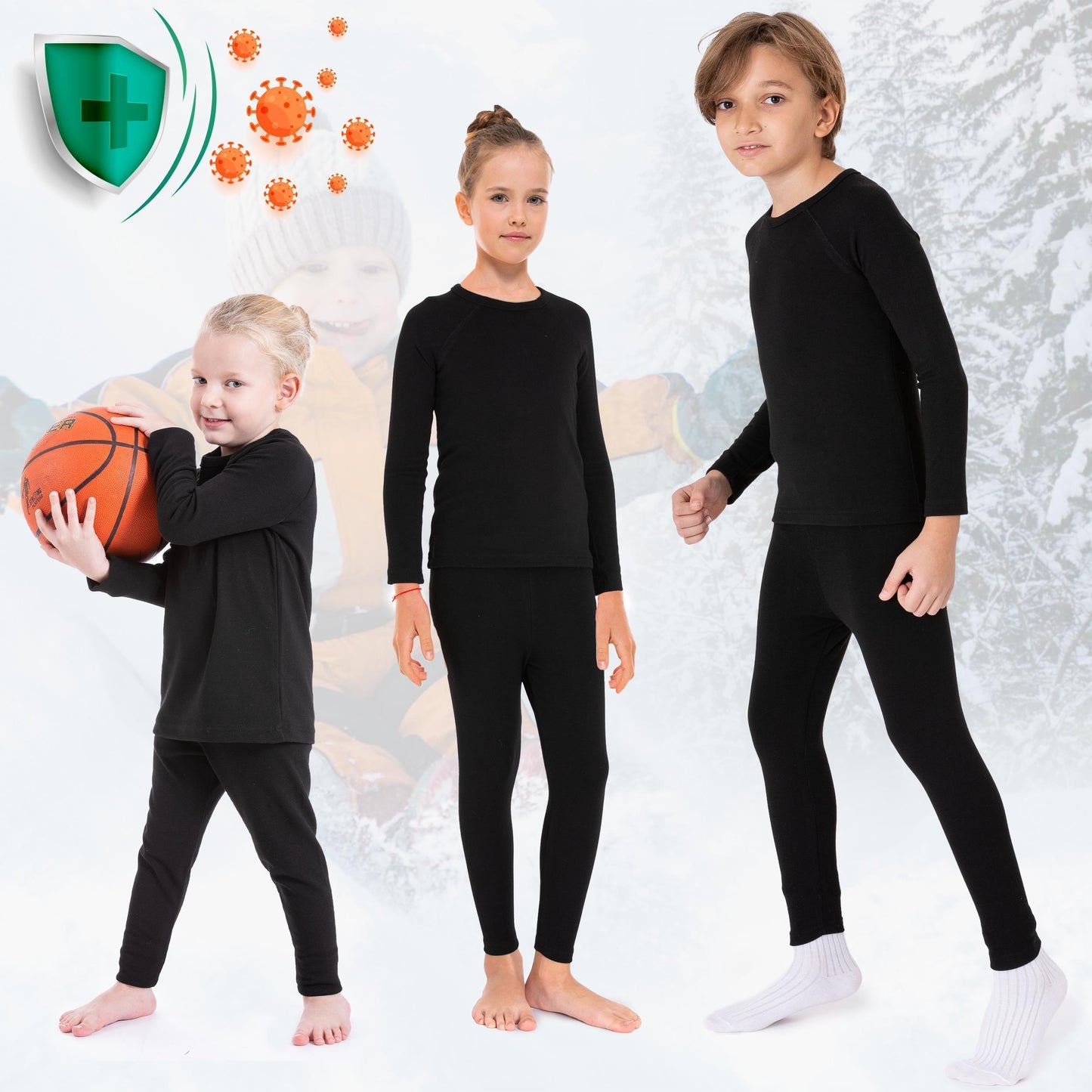 2 Kinder Jungen Mädchen Thermo Unterwäsche Langarmshirts Fleece warm