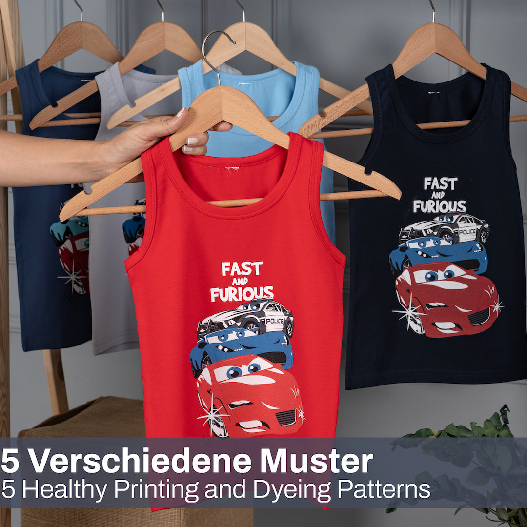 5 Jungen Unterhemden - Auto Motive - Bunt