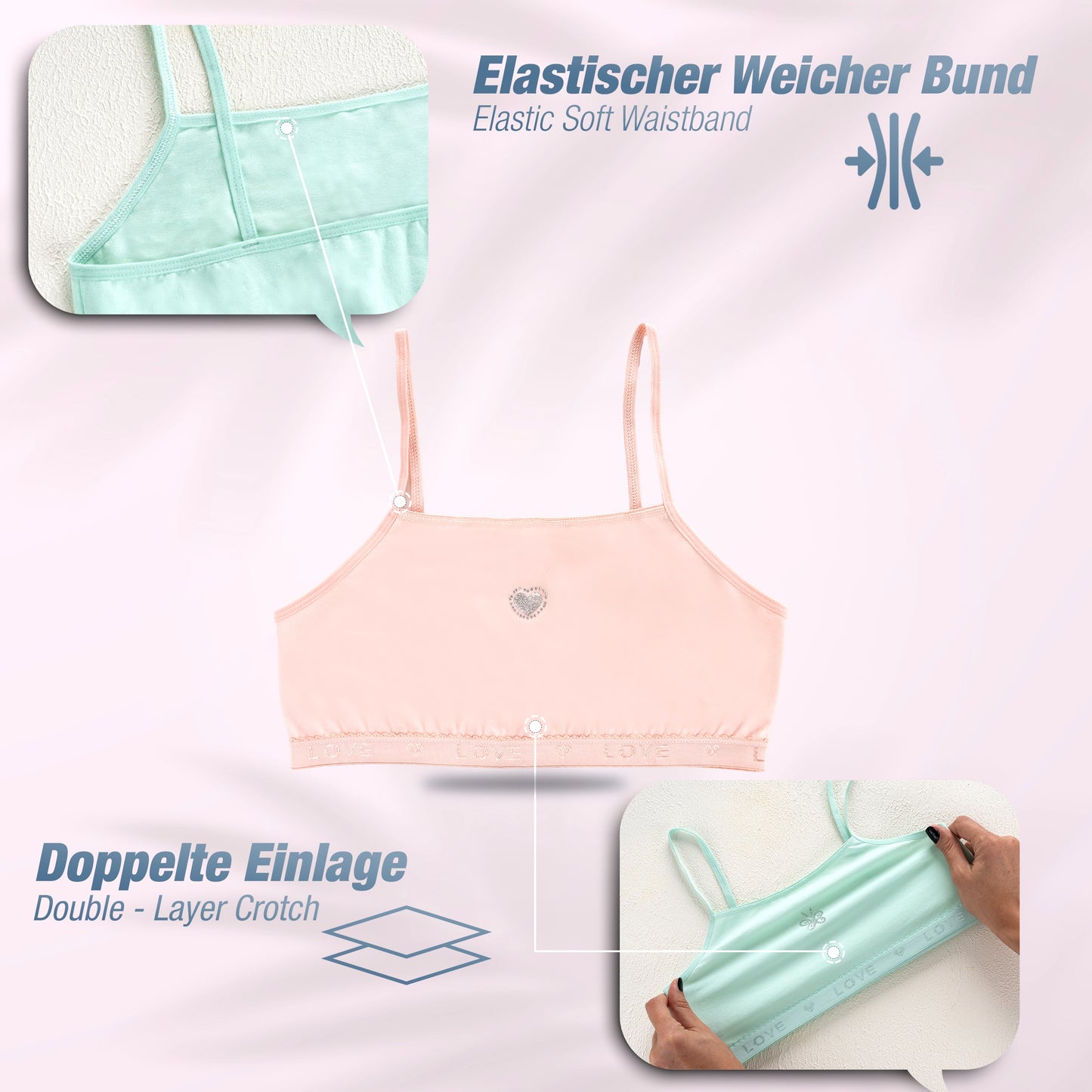 5er Set Mädchen Bustier BH - Strass - Bunt