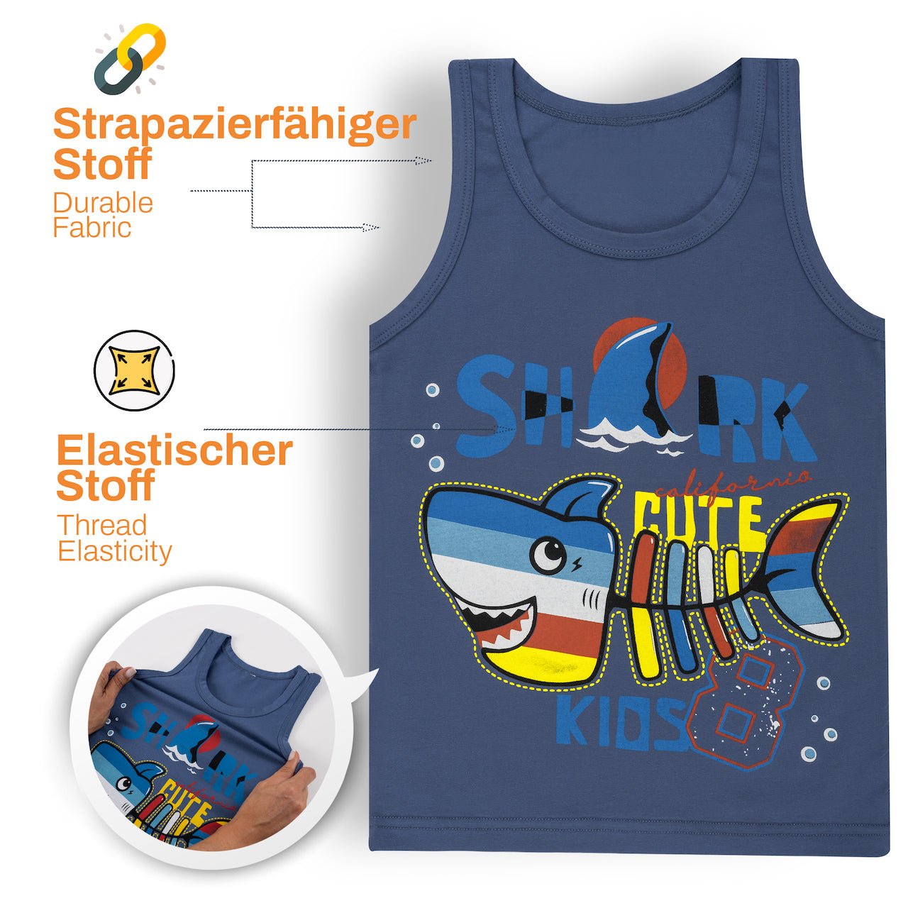 5er Set Jungen Unterhemden - Shark - Bunt