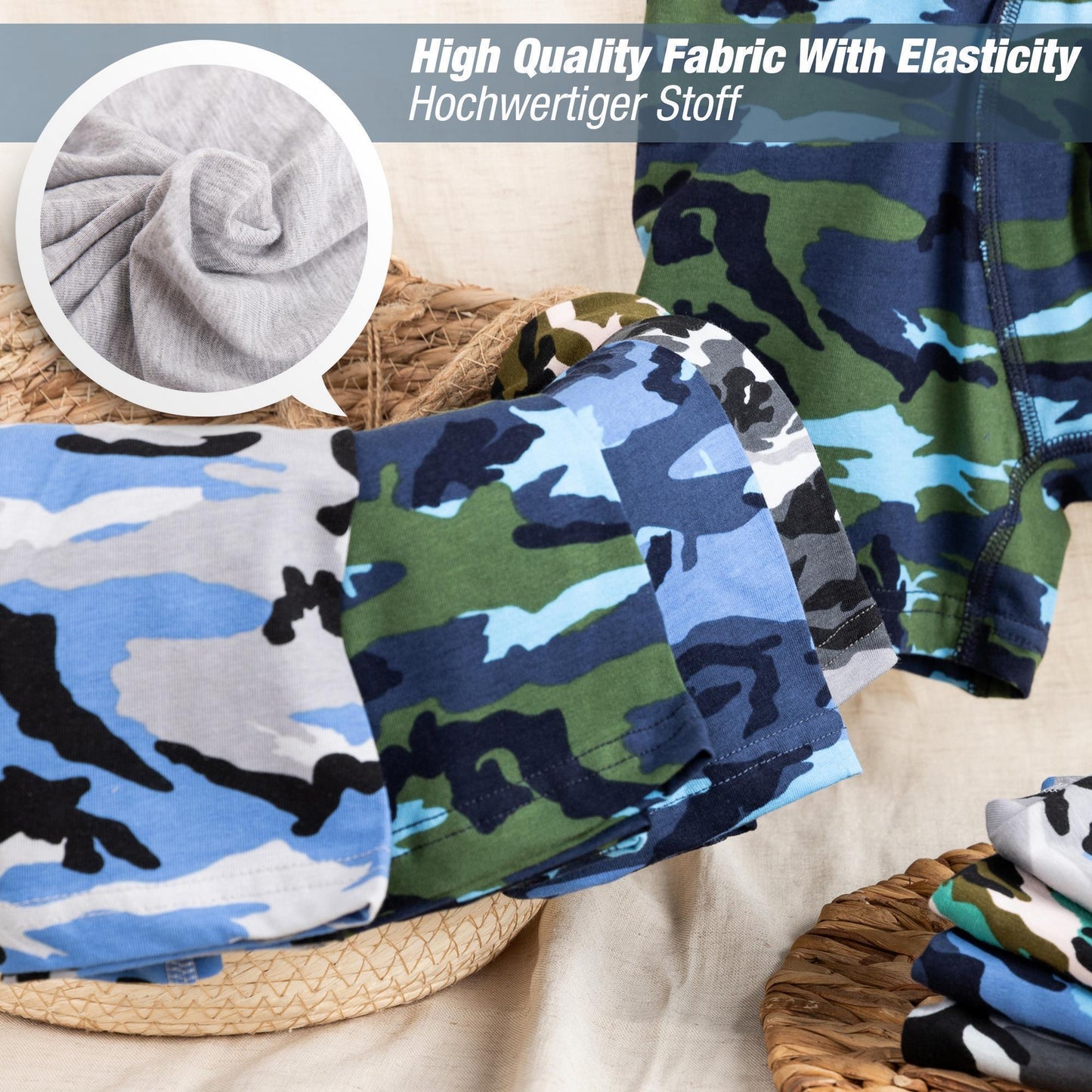 10er Set Jungen Boxershorts - Camouflage - Bunt
