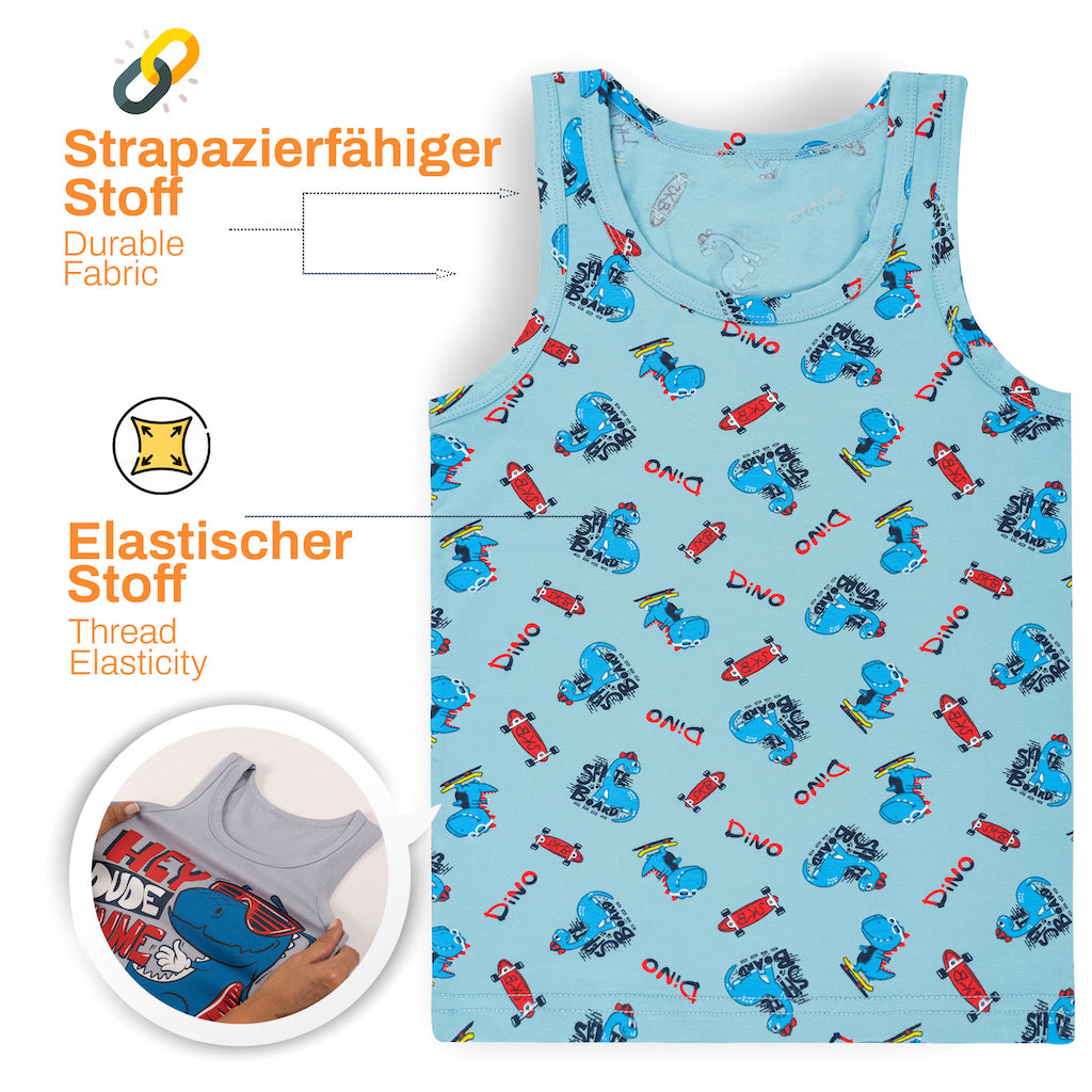 5er Set Jungen Unterhemden - Dinosaurier - Bunt