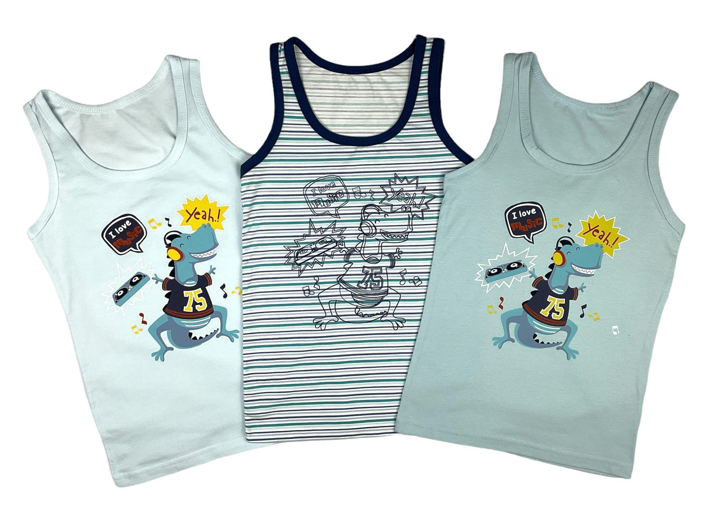 5er Set Jungen Unterhemden - Dinosaurier - Bunt