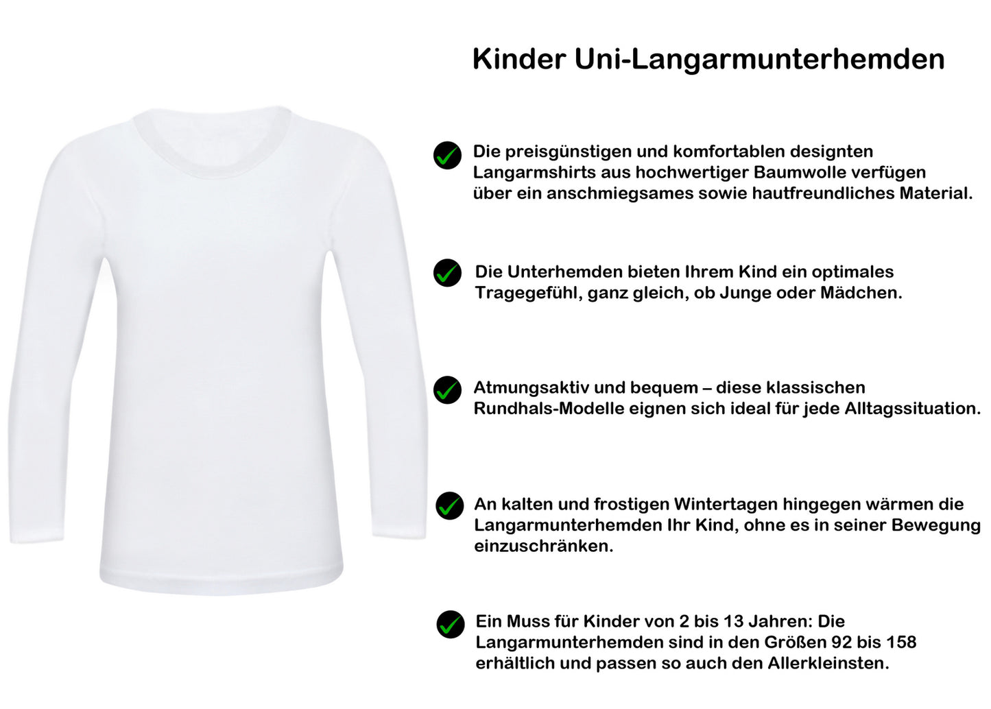 5er Pack Kinder Langarmshirt Unterhemden Uni