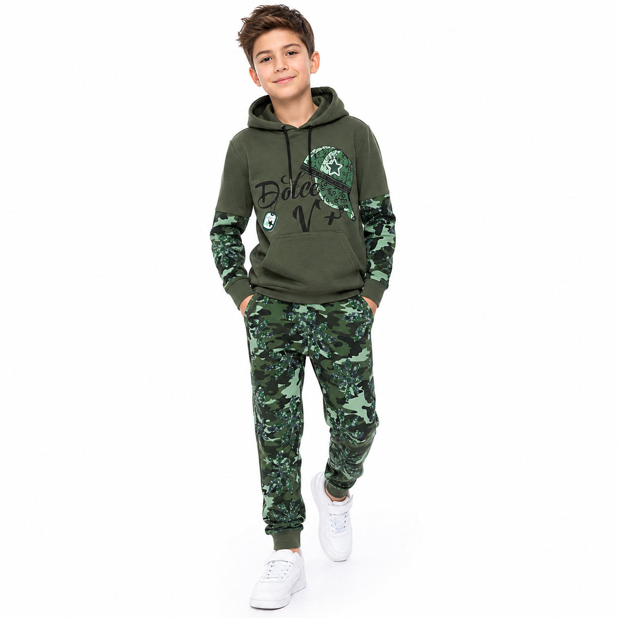 Jungen Hoodie Set – Kapuzenpullover mit Jogginghose – Camouflage – Freizeitanzug – Hausanzug – Mehrfarbig